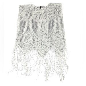 Express OS White Lace Pull Over Cover Up Top With Fringe NWT Festival Bohemian